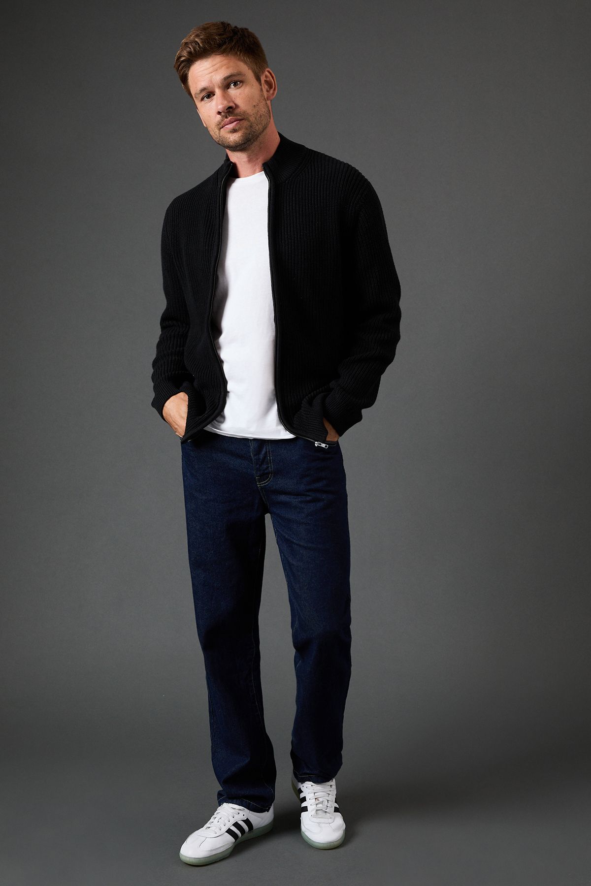 Cotton Rich Ribbed Zip Through Jumper