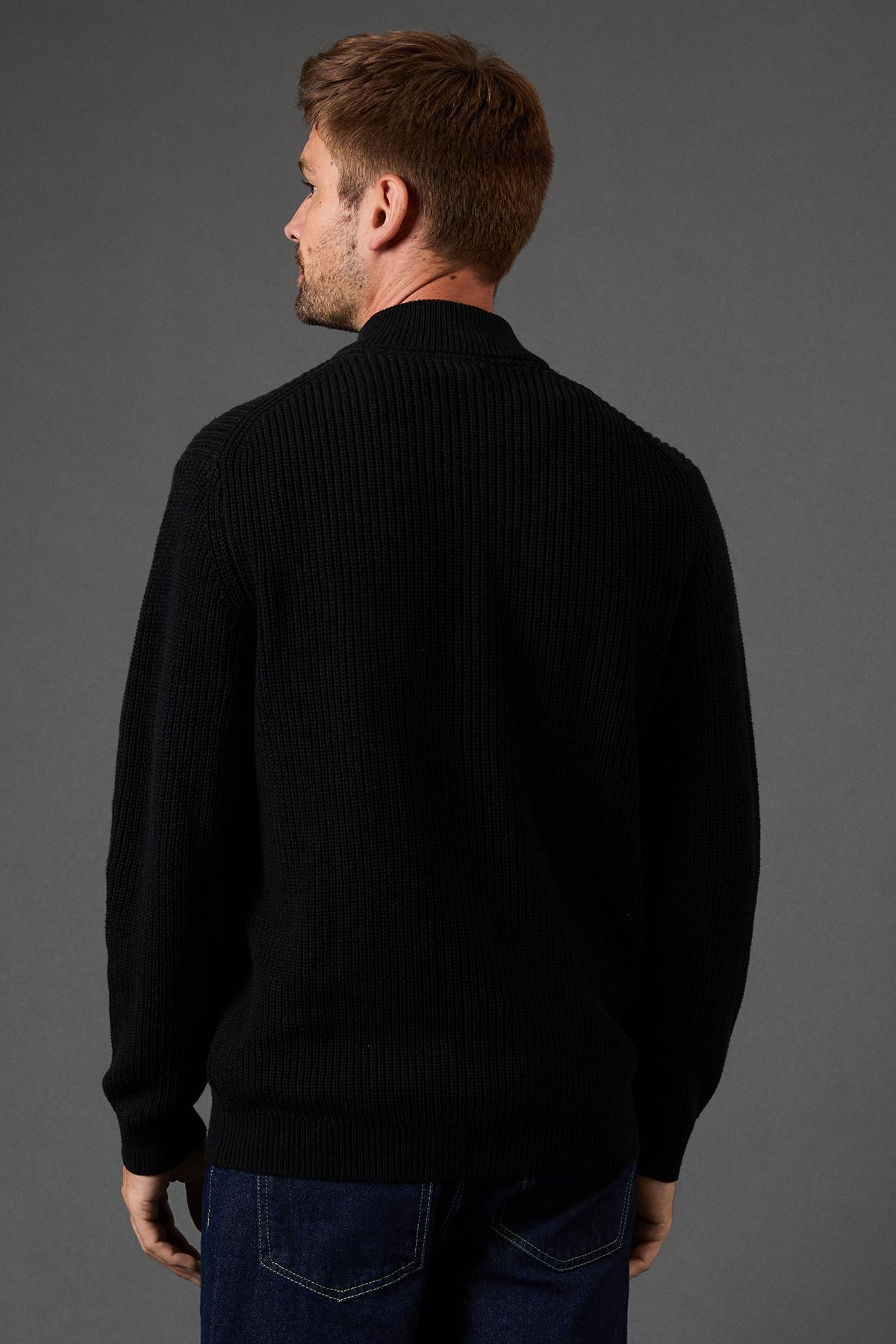 Cotton Rich Ribbed Zip Through Jumper - Image 3