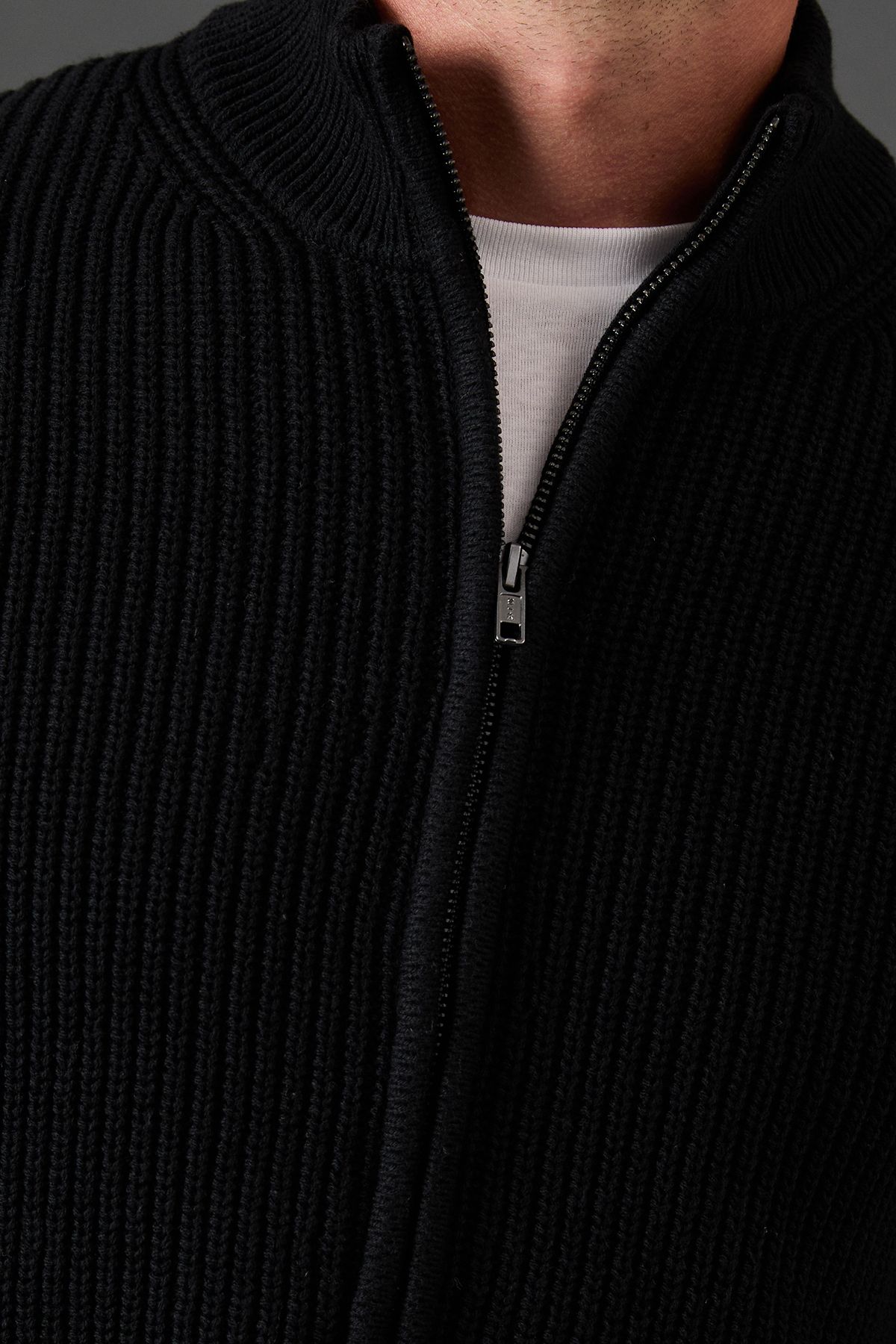 Cotton Rich Ribbed Zip Through Jumper - Image 5