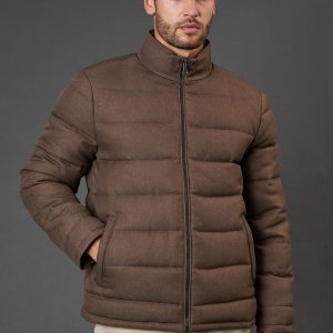 Taupe Wool Look Quilted Jacket