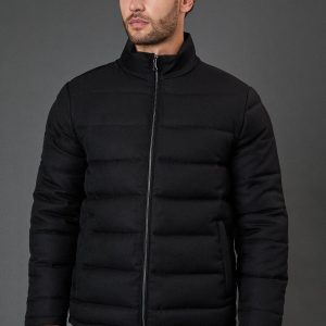 Black Wool Look Quilted Jacket