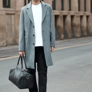 Mid Grey Signature 3 Button Epsom Wool Blend Coat