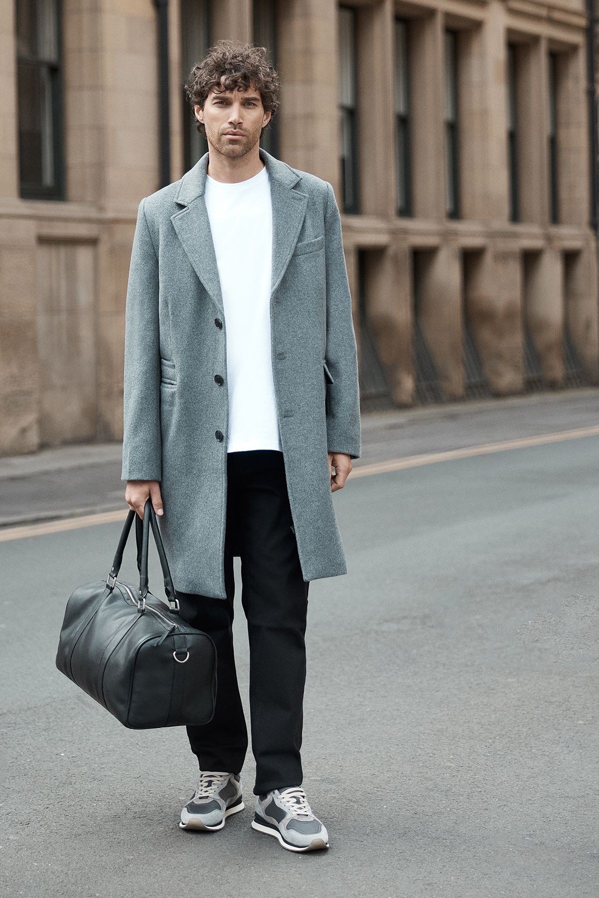 Mid Grey Signature 3 Button Epsom Wool Blend Coat