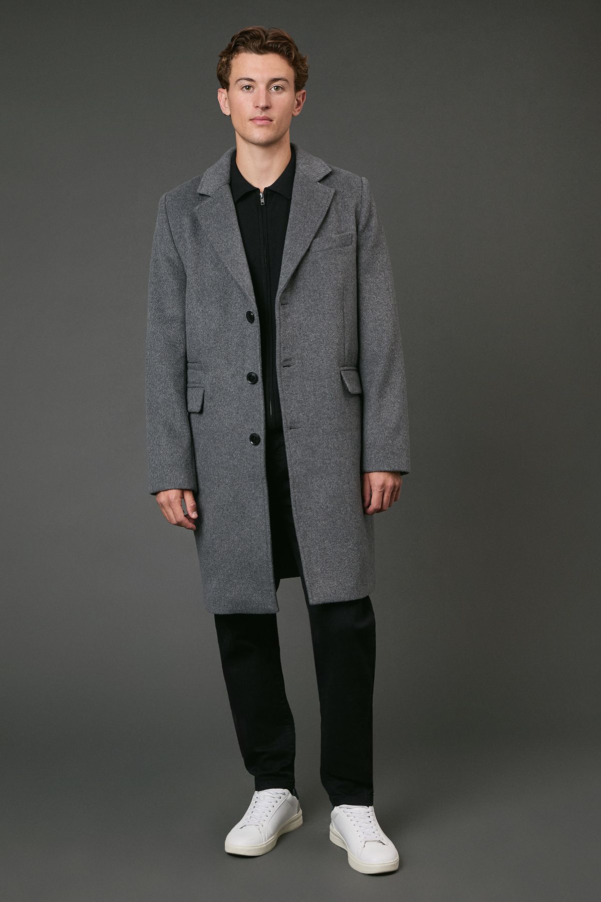 Mid Grey Signature 3 Button Epsom Wool Blend Coat - Image 2