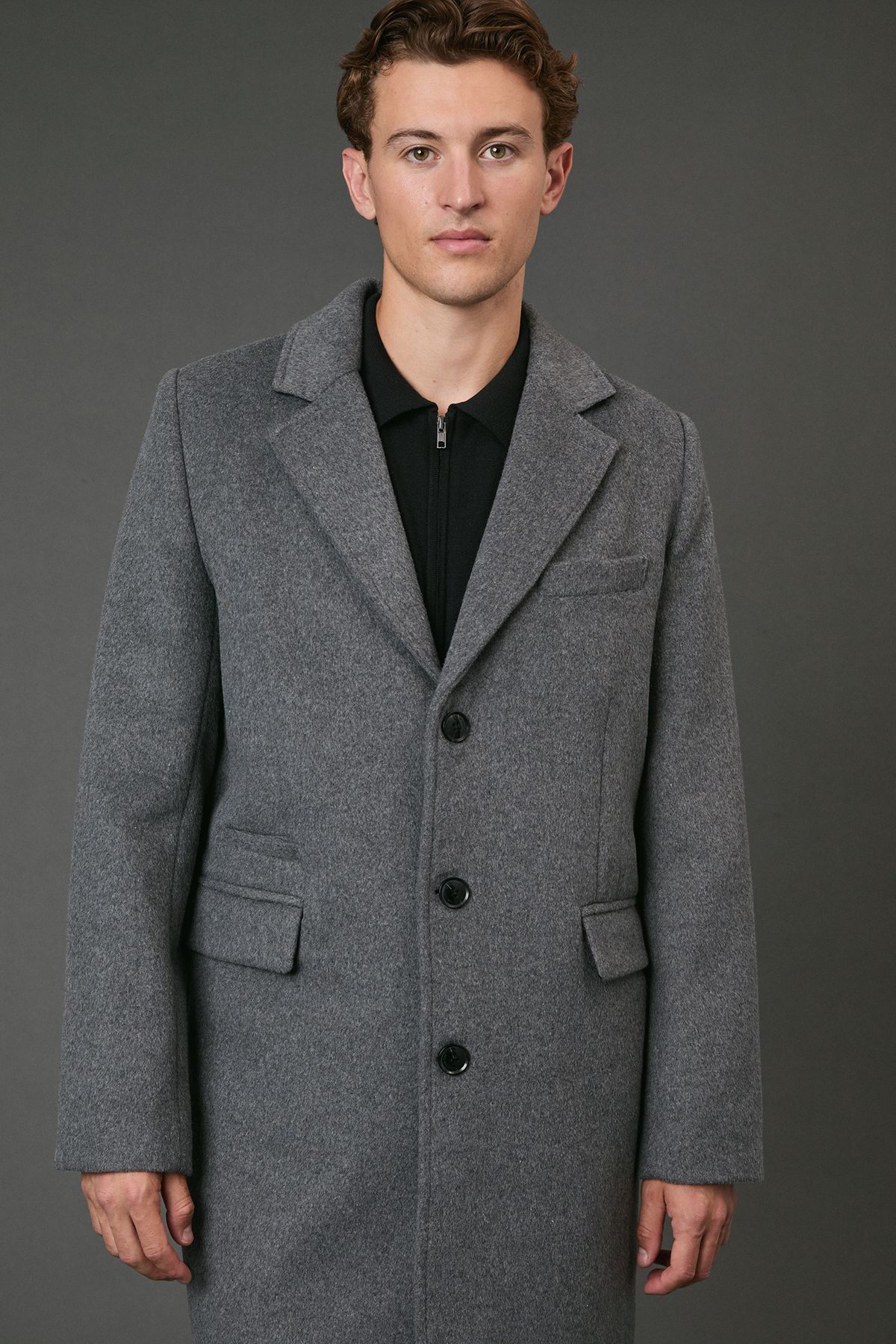 Mid Grey Signature 3 Button Epsom Wool Blend Coat - Image 4