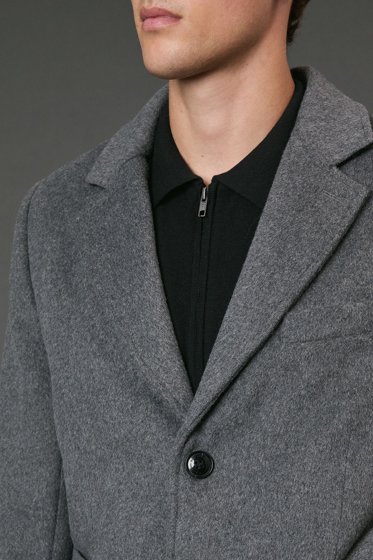 Mid Grey Signature 3 Button Epsom Wool Blend Coat - Image 5