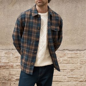 Navy Check Wool Look Short Jacket