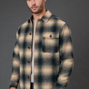 Dark Green Check Wool Look Short Jacket