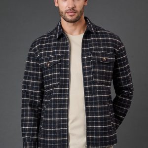 Navy Check Wool Look Jacket