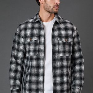 Black Check Wool Look Jacket