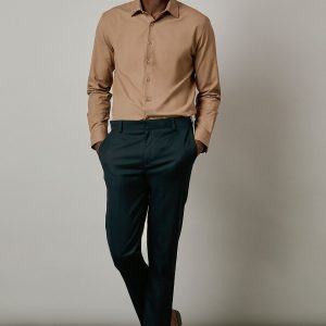 Tan Easy Iron Slim Fit Long Sleeve Shirt