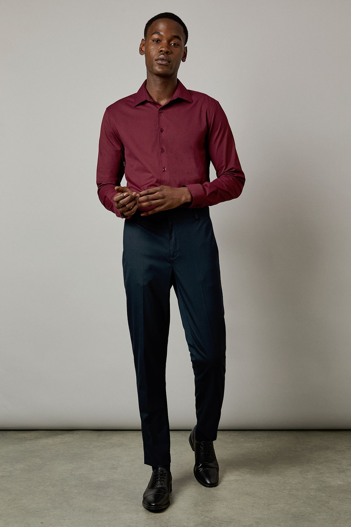 Burgundy Easy Iron Slim Fit Long Sleeve Shirt
