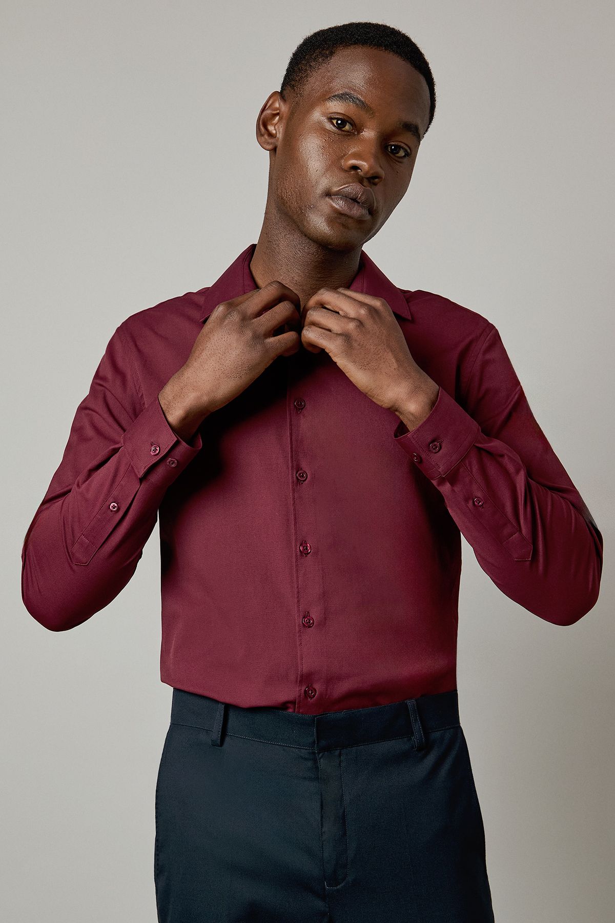 Burgundy Easy Iron Slim Fit Long Sleeve Shirt - Image 2