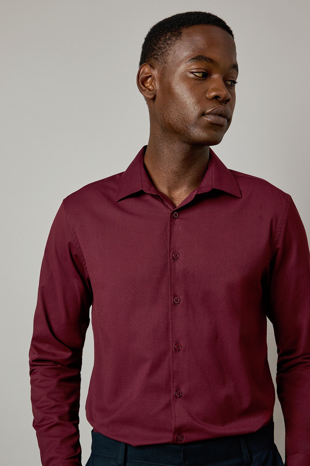 Burgundy Easy Iron Slim Fit Long Sleeve Shirt - Image 3