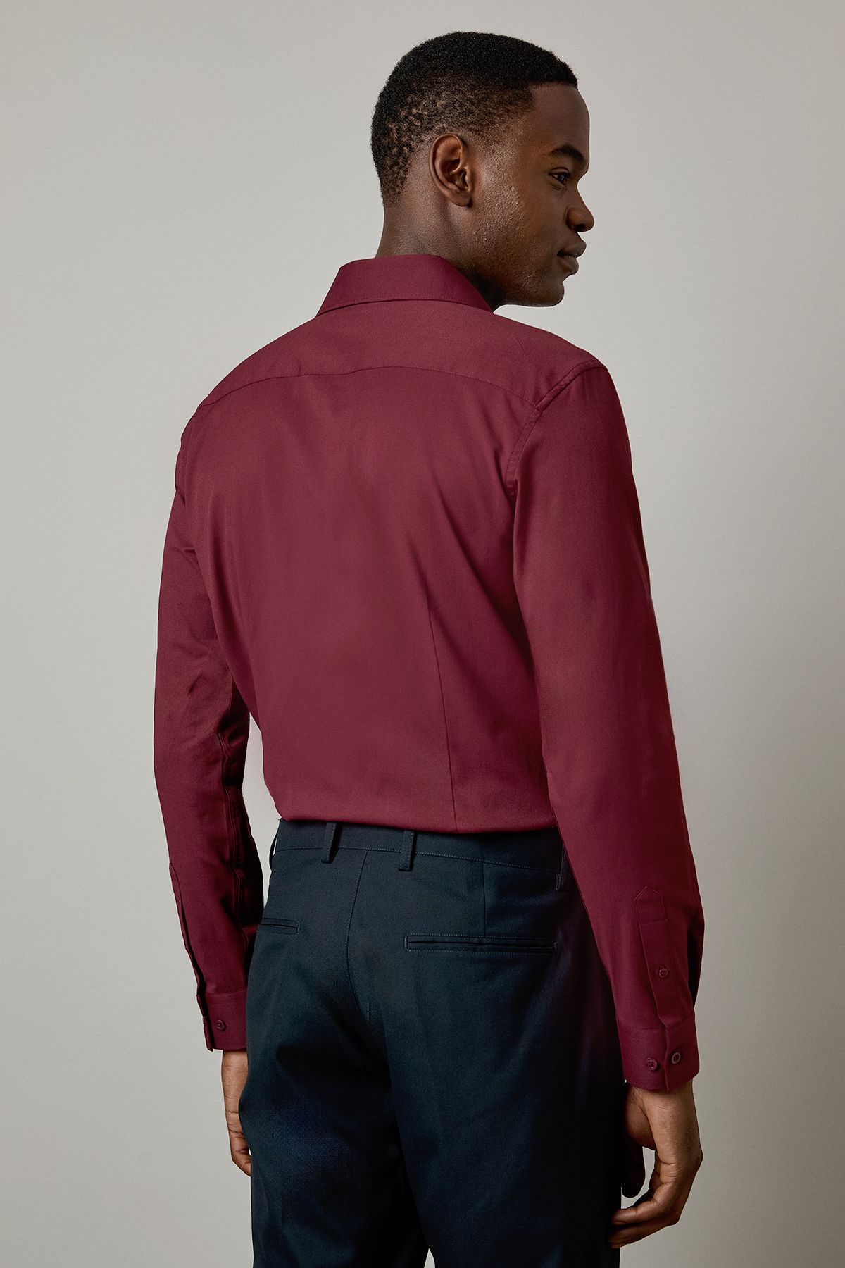 Burgundy Easy Iron Slim Fit Long Sleeve Shirt - Image 4