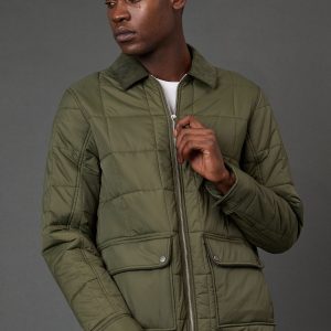 Khaki Quilted Zip Through Jacket