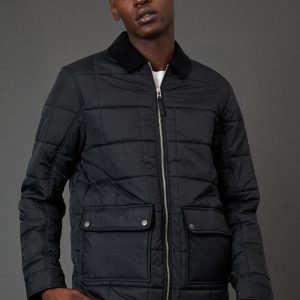 Black Quilted Zip Through Jacket
