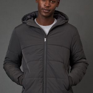 Dark Grey Quilted Padded Hooded Jacket