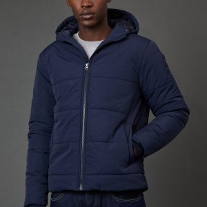 Navy Quilted Padded Hooded Jacket