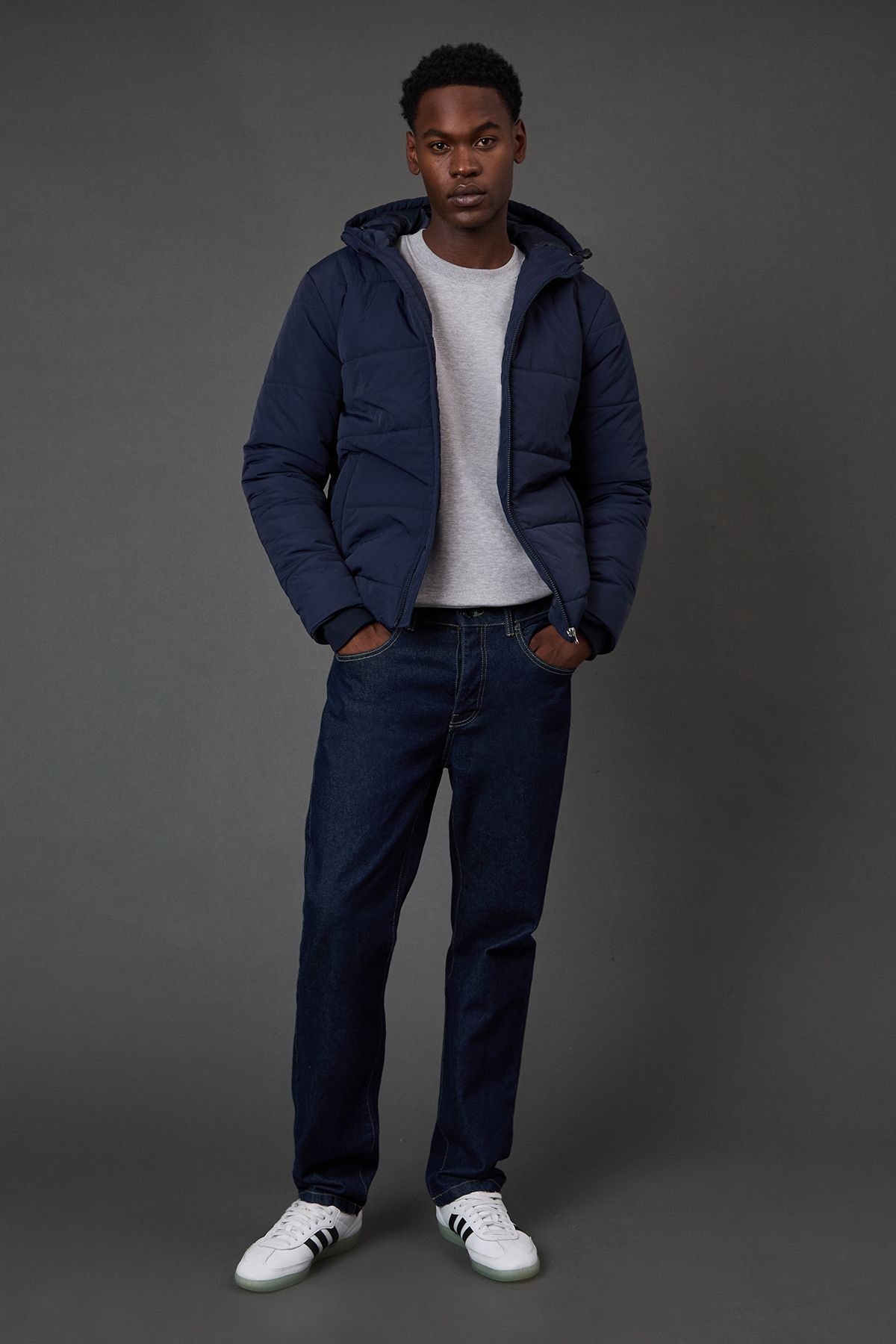Navy Quilted Padded Hooded Jacket - Image 2