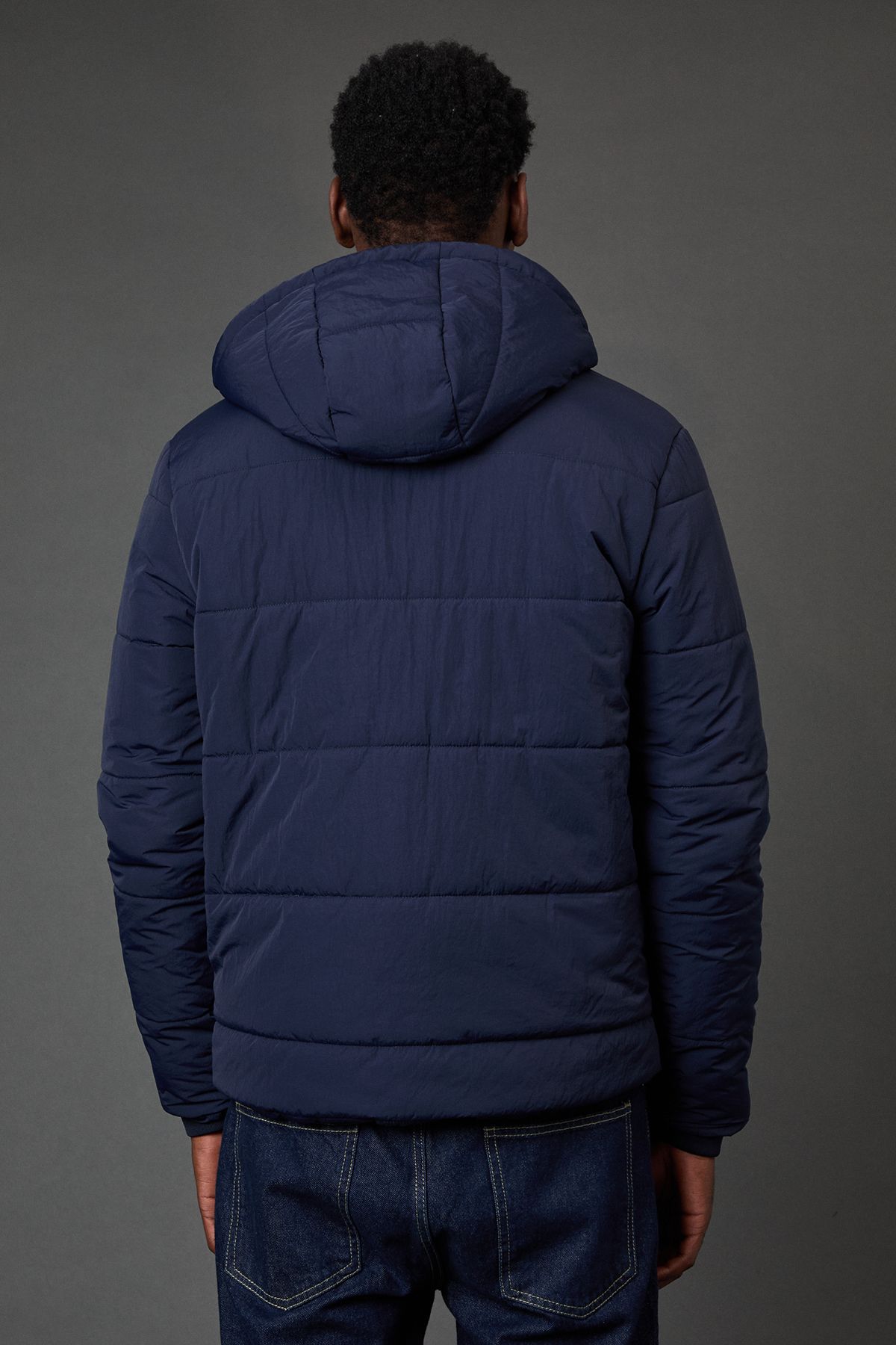Navy Quilted Padded Hooded Jacket - Image 3