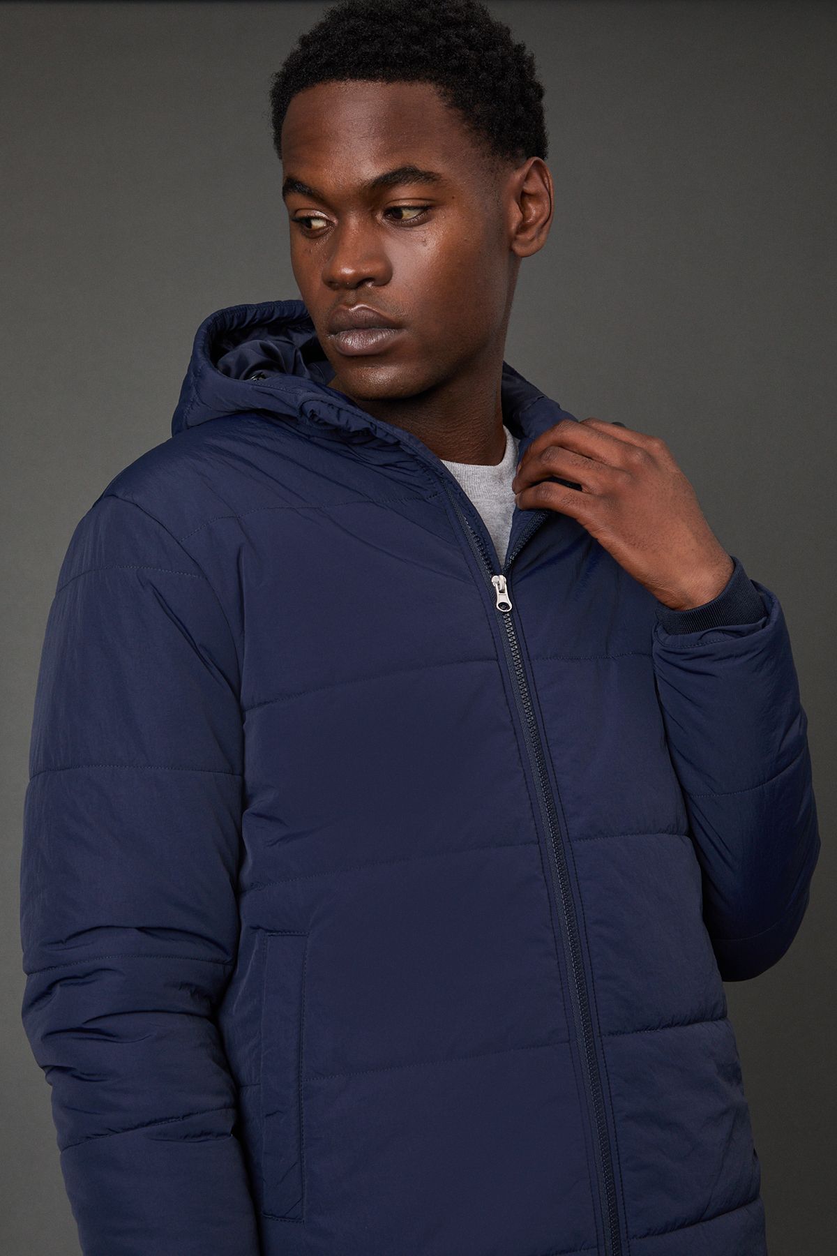 Navy Quilted Padded Hooded Jacket - Image 4