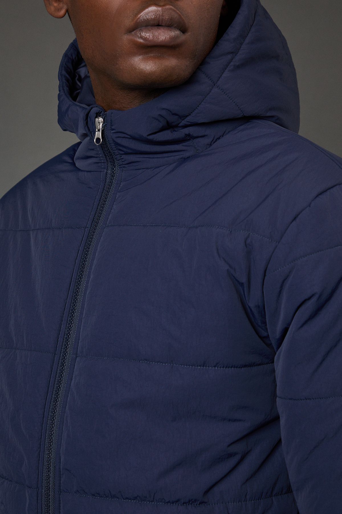 Navy Quilted Padded Hooded Jacket - Image 5