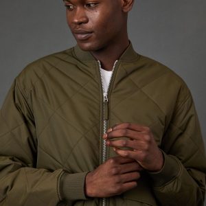 Khaki Diamond Quilted Bomber Jacket