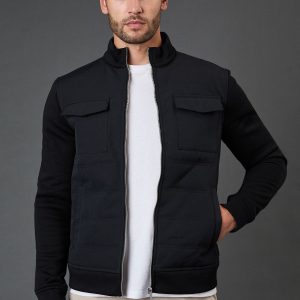 Black Four Pocket Hybrid Padded Jacket