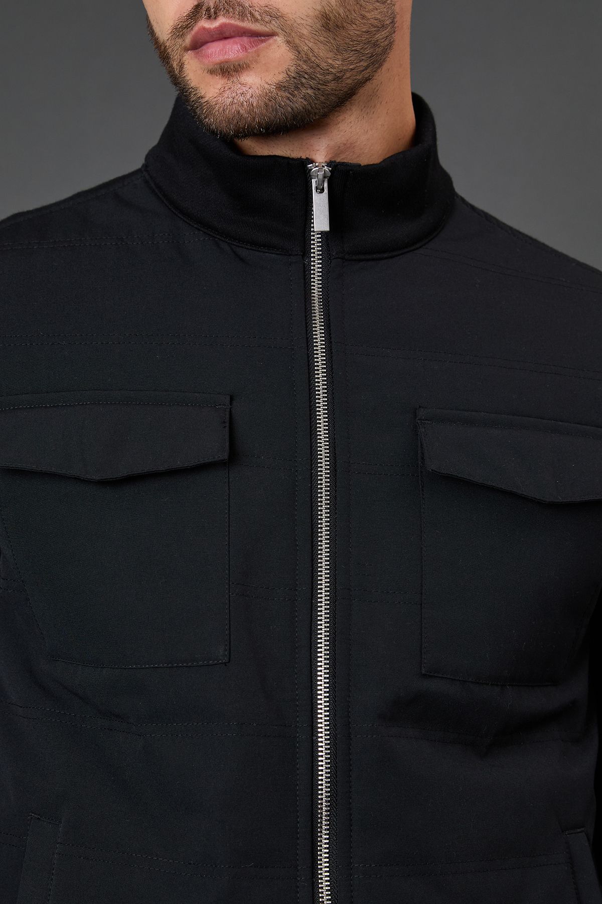 Black Four Pocket Hybrid Padded Jacket - Image 4