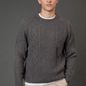 Mid Grey Chunky Cable Crew Neck Jumper