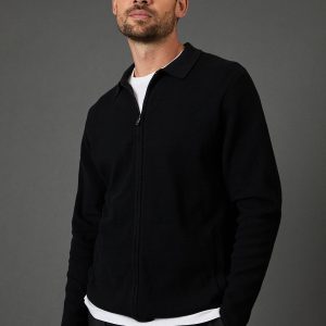 Black 1904 Zip Through Milano Knitted Overshirt