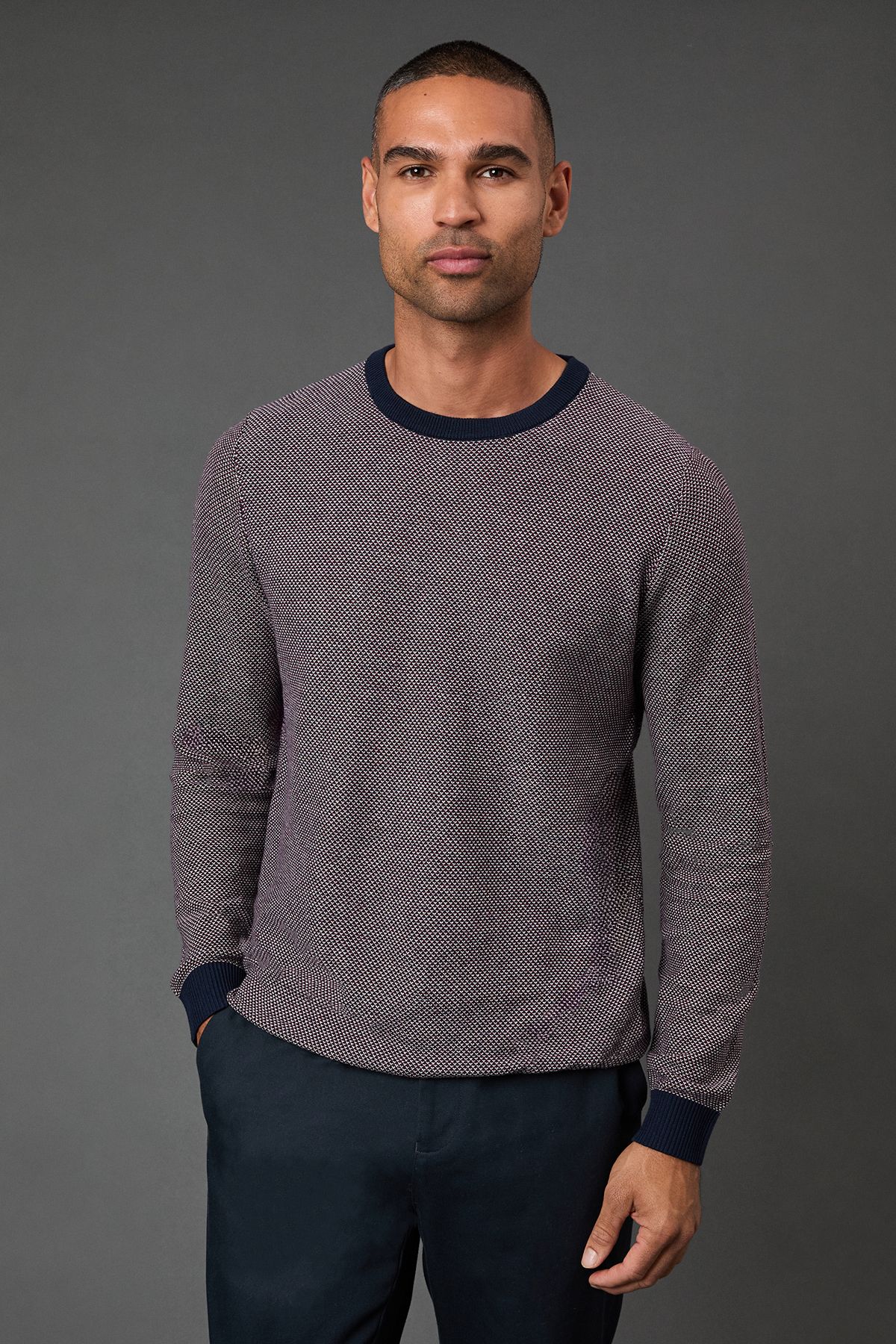 Burgundy Birdseye Crew Neck Jumper