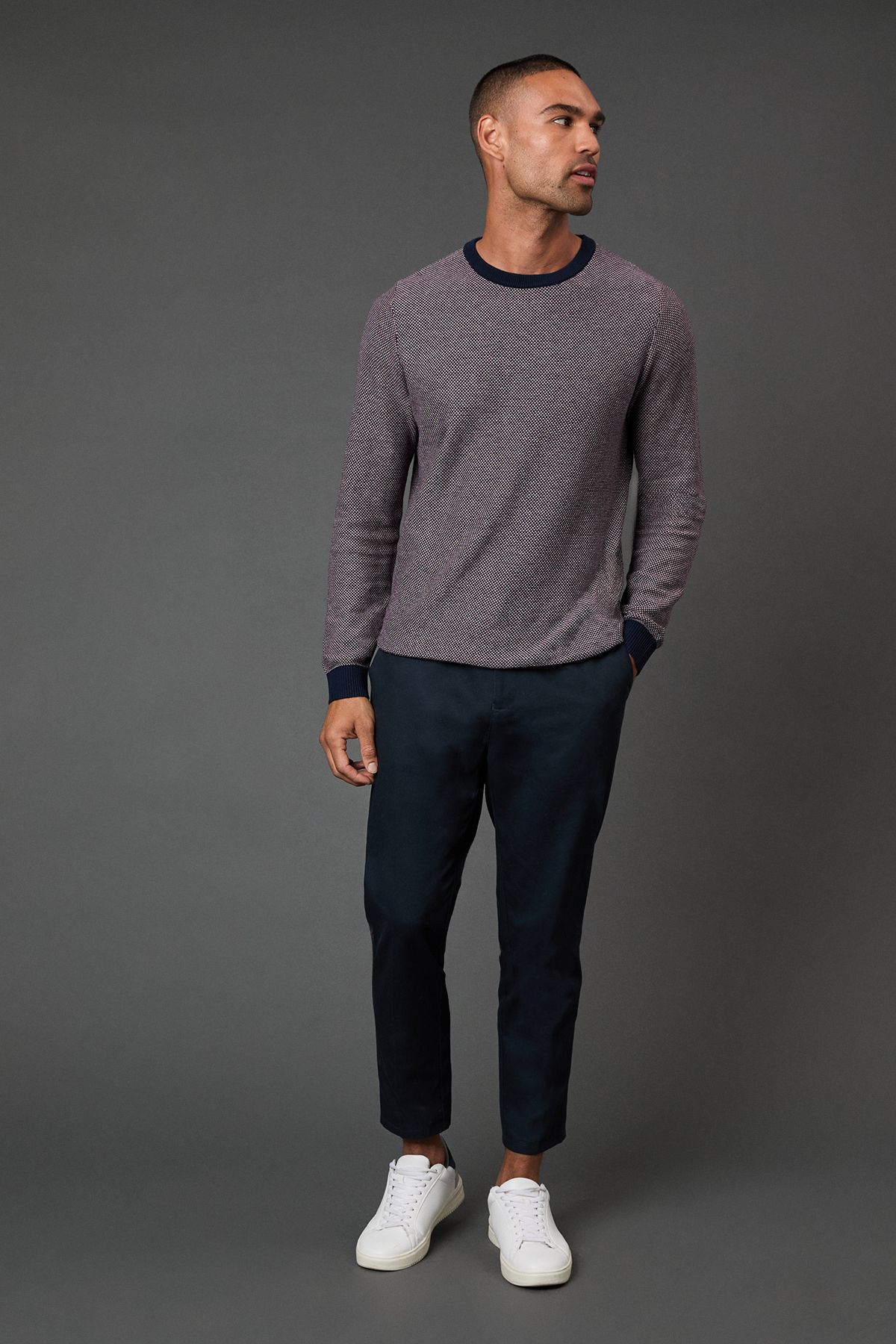 Burgundy Birdseye Crew Neck Jumper - Image 2