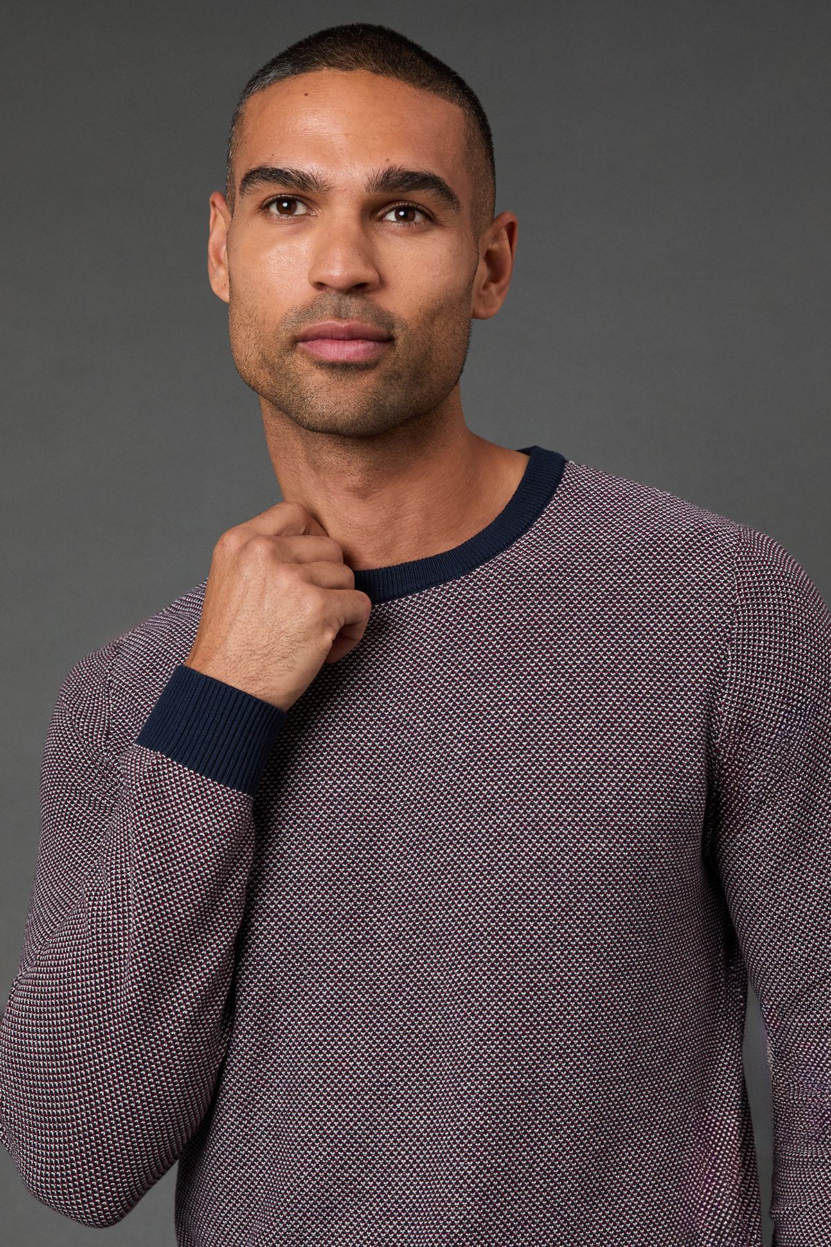 Burgundy Birdseye Crew Neck Jumper - Image 3