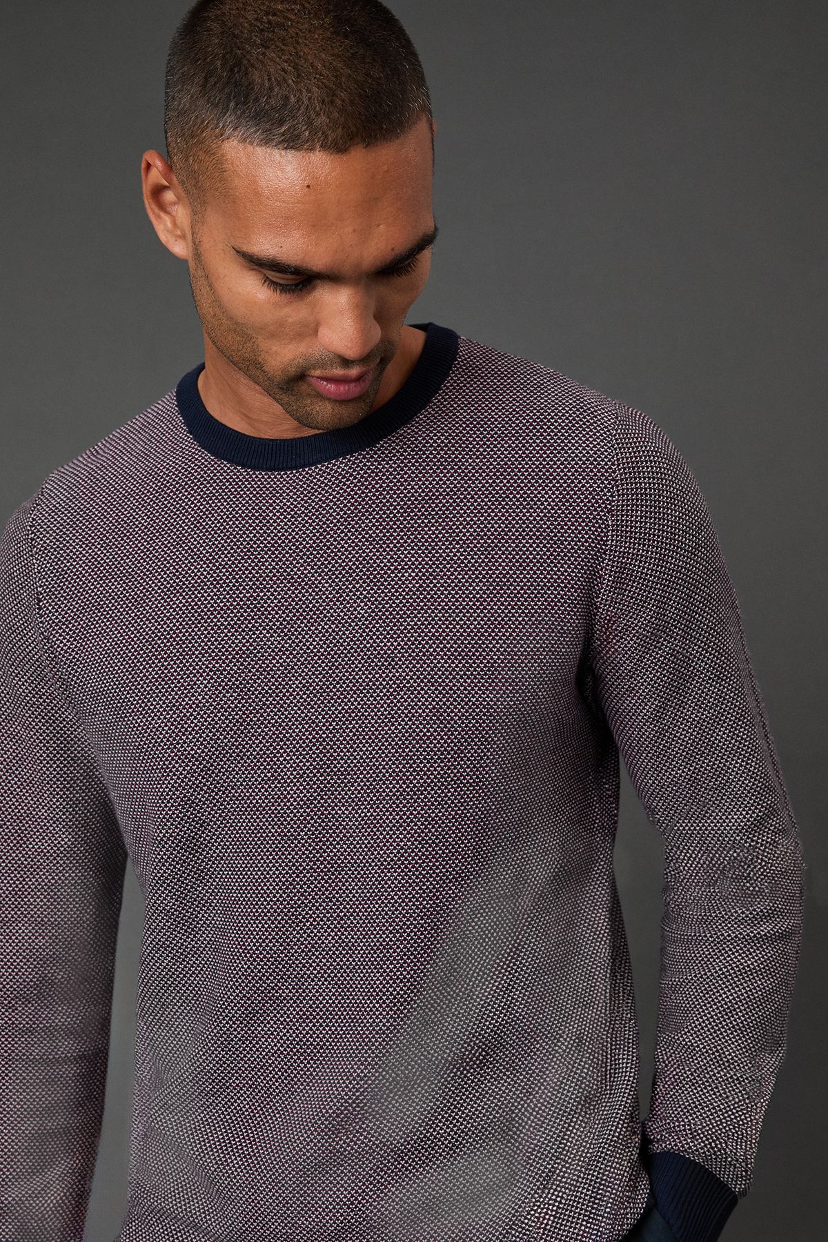 Burgundy Birdseye Crew Neck Jumper - Image 4
