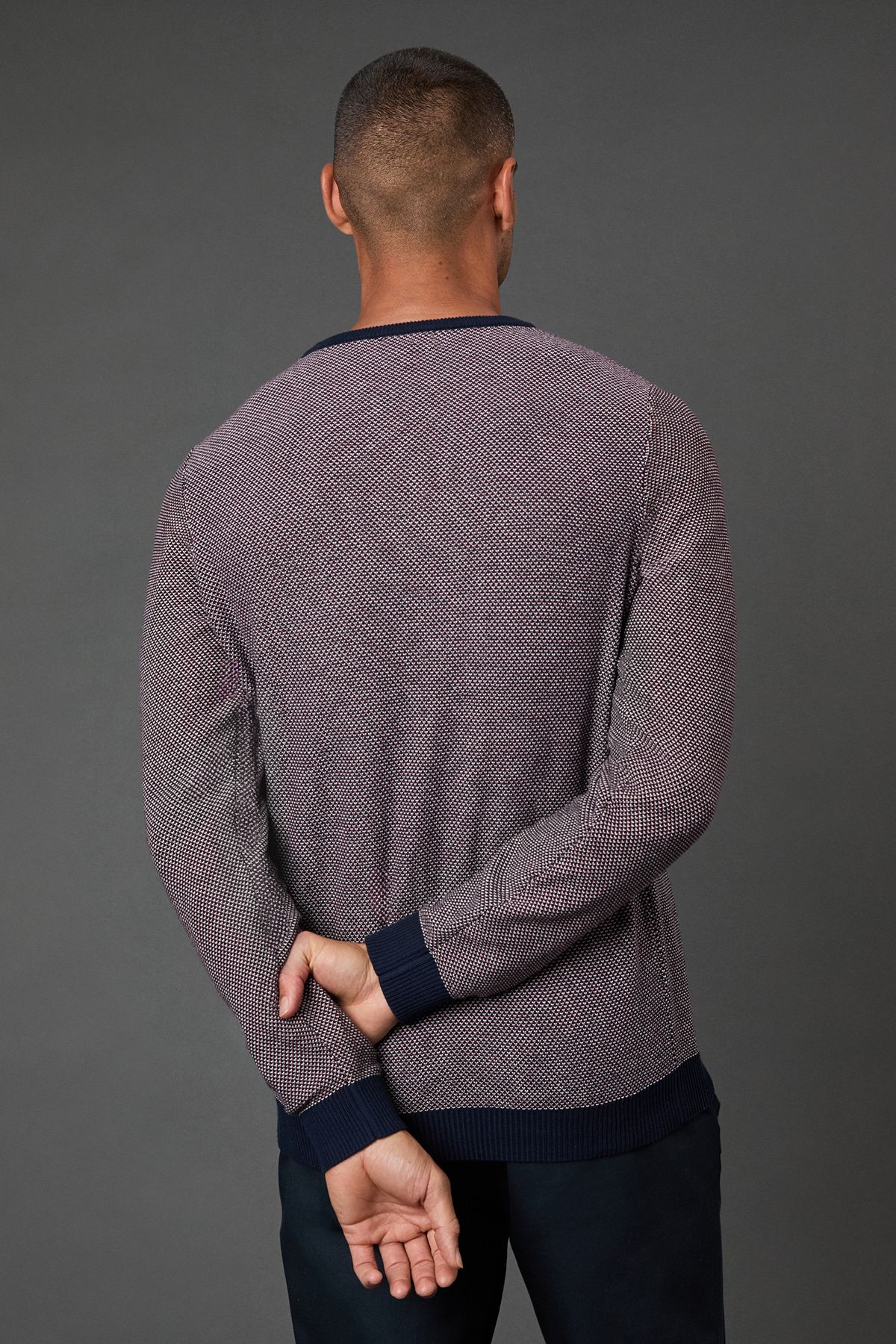 Burgundy Birdseye Crew Neck Jumper - Image 5