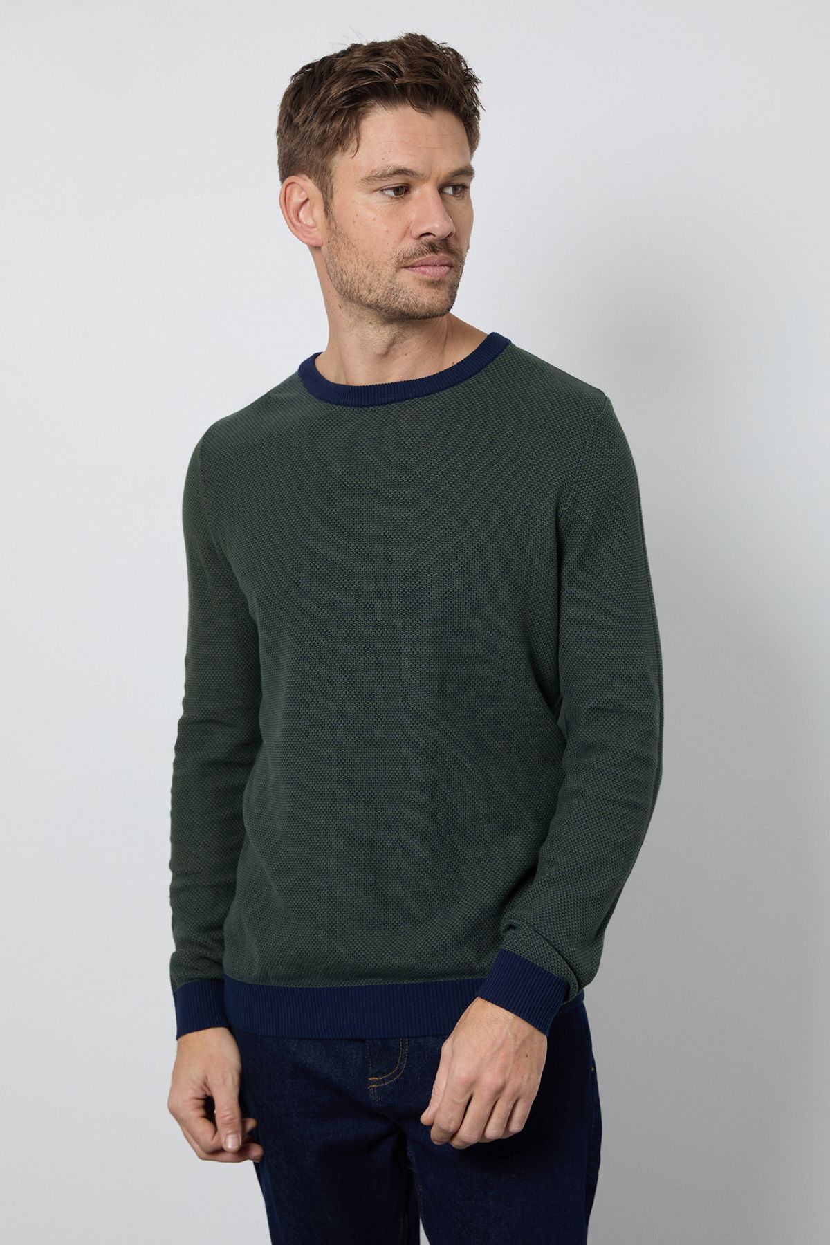 Green Birdseye Crew Neck Jumper