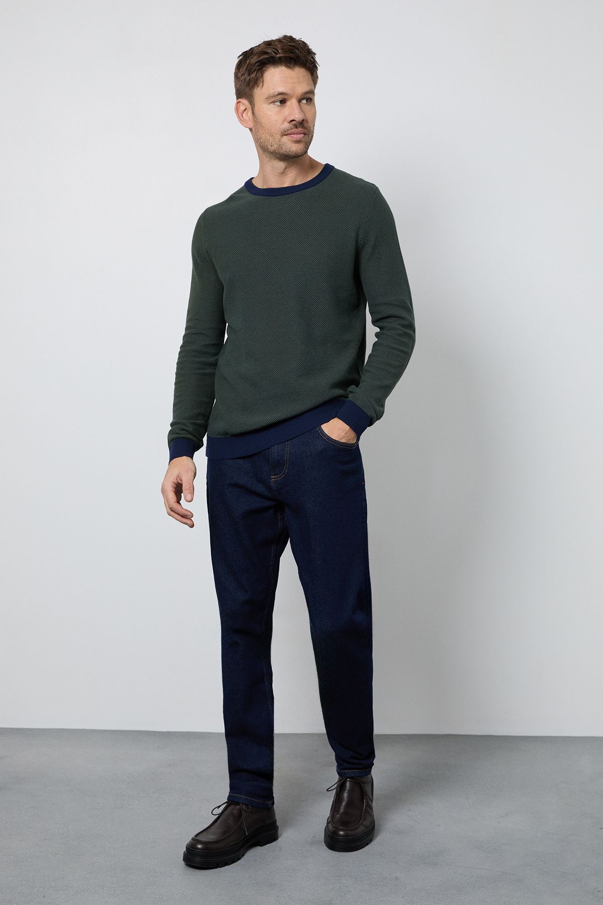Green Birdseye Crew Neck Jumper - Image 4