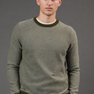 Khaki Textured Crew Neck Jumper