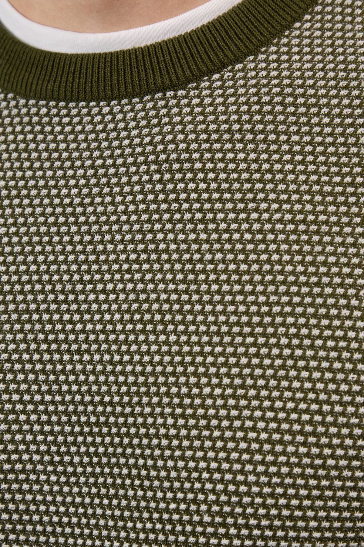 Khaki Textured Crew Neck Jumper - Image 5