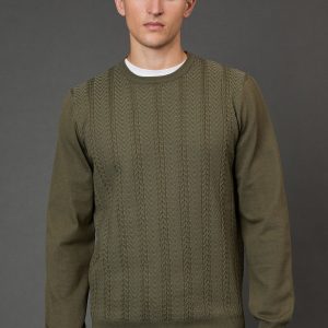 Khaki Cable Crew Neck Jumper