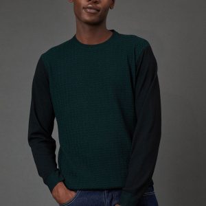 Dark Green Jacquard Crew Neck Jumper