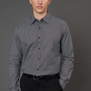 Black Tile Print Long Sleeve Shirt