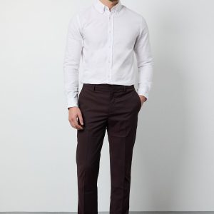 Burgundy Stretch Slim Fit Smart Trousers