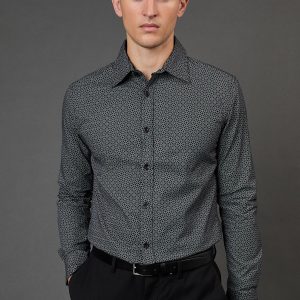 Black Bold Print Slim Fit Long Sleeve Shirt