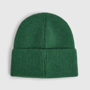 Green Ribbed Knitted Beanie Hat