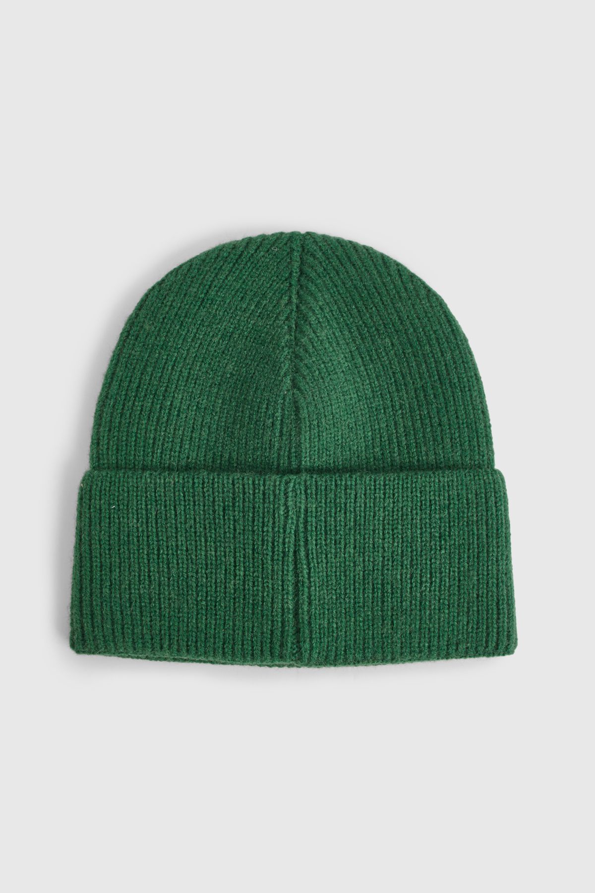 Green Ribbed Knitted Beanie Hat