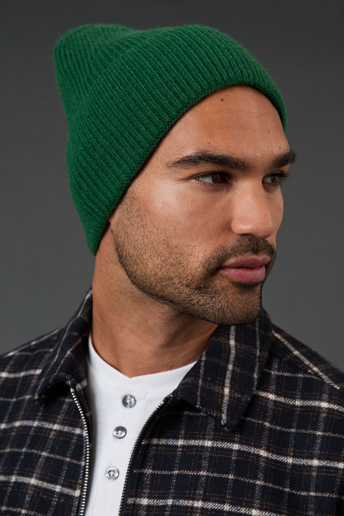 Green Ribbed Knitted Beanie Hat - Image 2