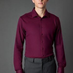 Burgundy Pique Slim Fit Long Sleeve Shirt